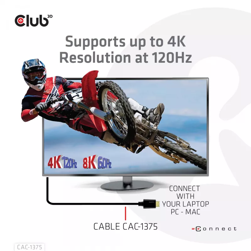 CLUB3D Ultra High Speed HDMI™ sertifikuotas kabelis 4K120Hz 8K60Hz 48Gbps M/M 5m/16.4ft