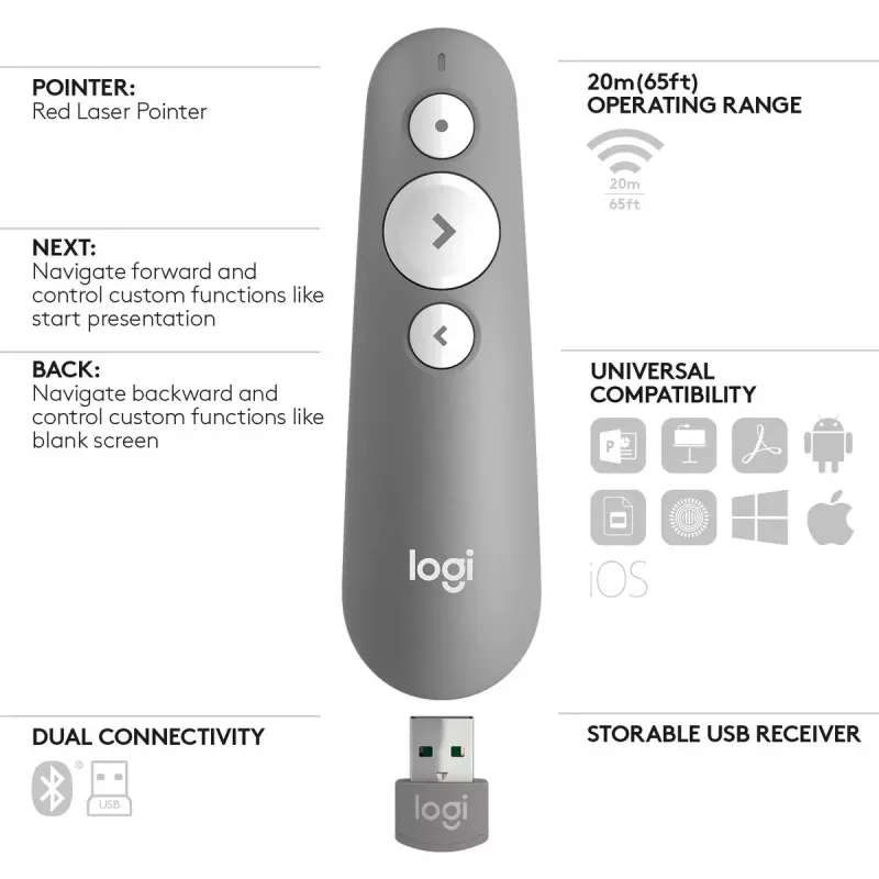 LOGITECH R500 lazerinis pristatymo pultelis pilkas