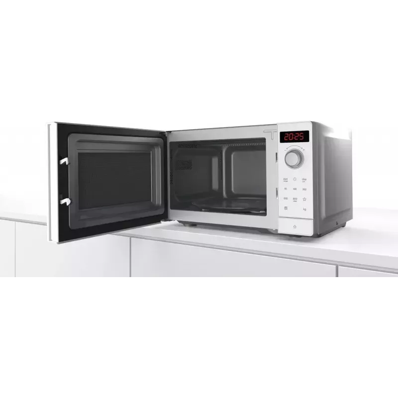 Mikrobangų krosnelė Bosch Serie 2 FFL023MW0 — 800 W, 20 L, 5 galios lygių, 270 mm sukamoji lėkštė, balta