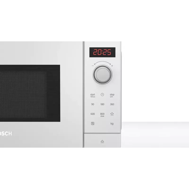 Mikrobangų krosnelė Bosch Serie 2 FFL023MW0 — 800 W, 20 L, 5 galios lygių, 270 mm sukamoji lėkštė, balta