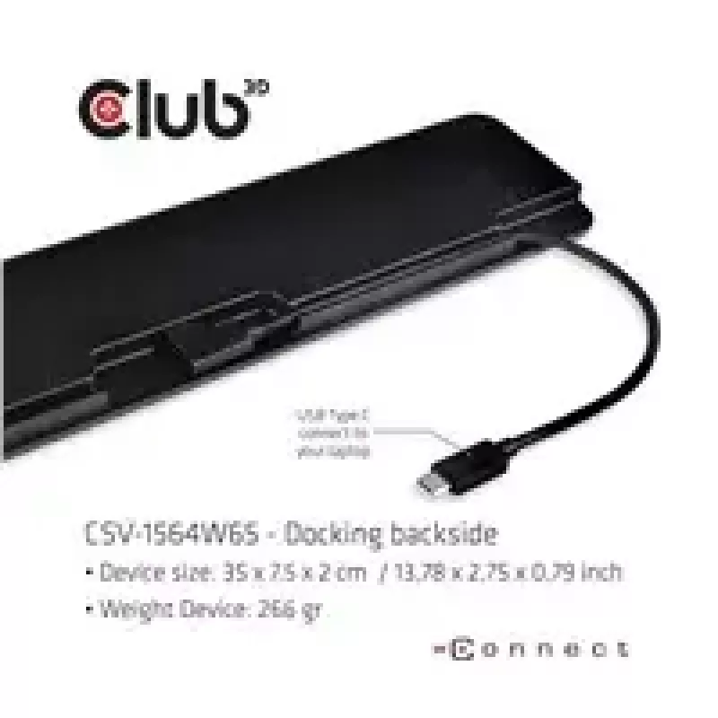 CLUB3D UNIVERSAL USB Gen1 Type-C Triple Display Dynamic PD Įkrovimo Stotelė su 65 W maitinimo šaltiniu (VGA, HDMI, DP, ETHERNET)