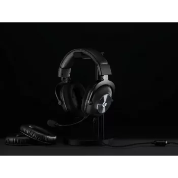 Logitech G PRO X 991-000358 laidinės žaidimų ausinės su stovu, 50 mm garsiakalbiai, 7.1 erdvinis garsas, DTS Headphone:X 2.0, nuimamas mikrofonas, USB, juodos