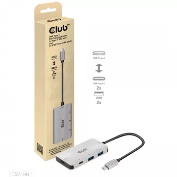 CLUB3D USB Gen2 Type-C PD įkrovimo šakotuvas su 2x Type-C 10G prievadais ir 2x USB Type-A 10G prievadais