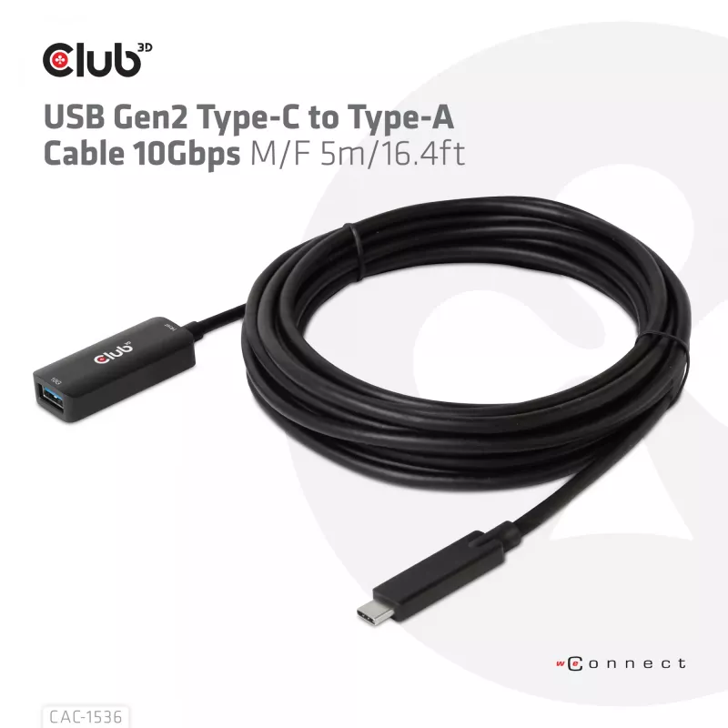 CLUB3D USB Gen2 Type-C į Type-A kabelis 10Gbps M/F 5m/16.4ft