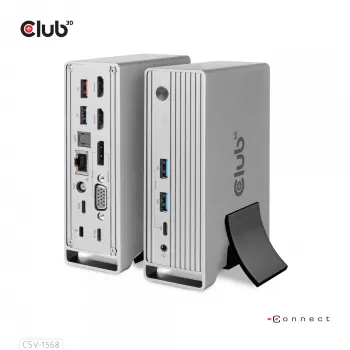 Docking stotelė CLUB3D CSV-1568 metaliniu korpusu, USB Gen2 Type-C, USB Gen2 Type-A, HDMI, DP, VGA, RJ45, 120W
