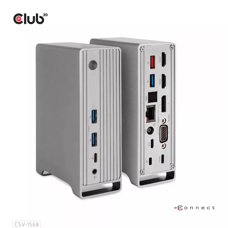 Docking stotelė CLUB3D CSV-1568 metaliniu korpusu, USB Gen2 Type-C, USB Gen2 Type-A, HDMI, DP, VGA, RJ45, 120W