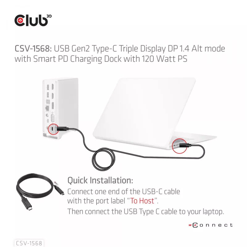 Docking stotelė CLUB3D CSV-1568 metaliniu korpusu, USB Gen2 Type-C, USB Gen2 Type-A, HDMI, DP, VGA, RJ45, 120W