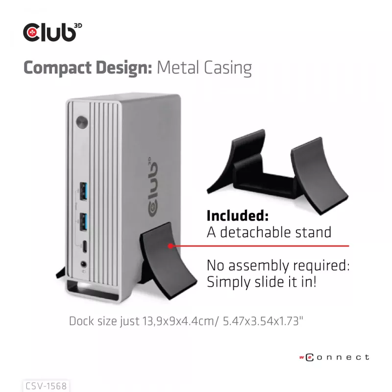 Docking stotelė CLUB3D CSV-1568 metaliniu korpusu, USB Gen2 Type-C, USB Gen2 Type-A, HDMI, DP, VGA, RJ45, 120W