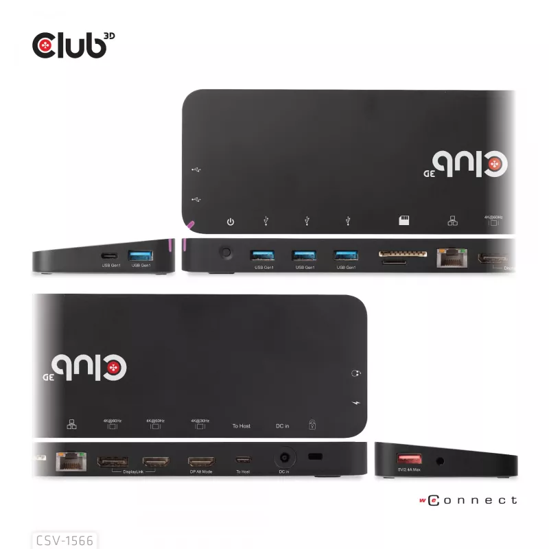 CLUB3D USB Gen1 Type-C Triple Display DP Alt mode Displaylink dinaminis PD įkrovimo dokas su 120 W maitinimo šaltiniu