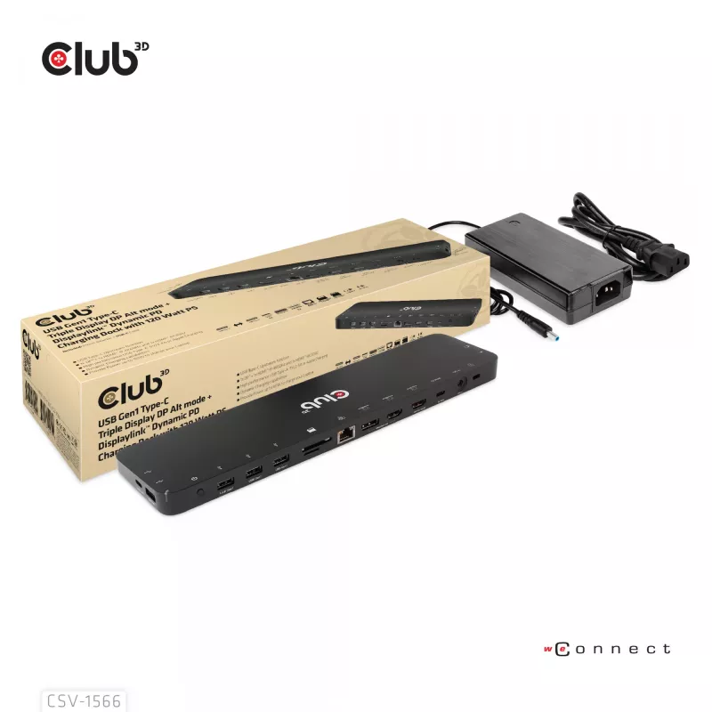 CLUB3D USB Gen1 Type-C Triple Display DP Alt mode Displaylink dinaminis PD įkrovimo dokas su 120 W maitinimo šaltiniu