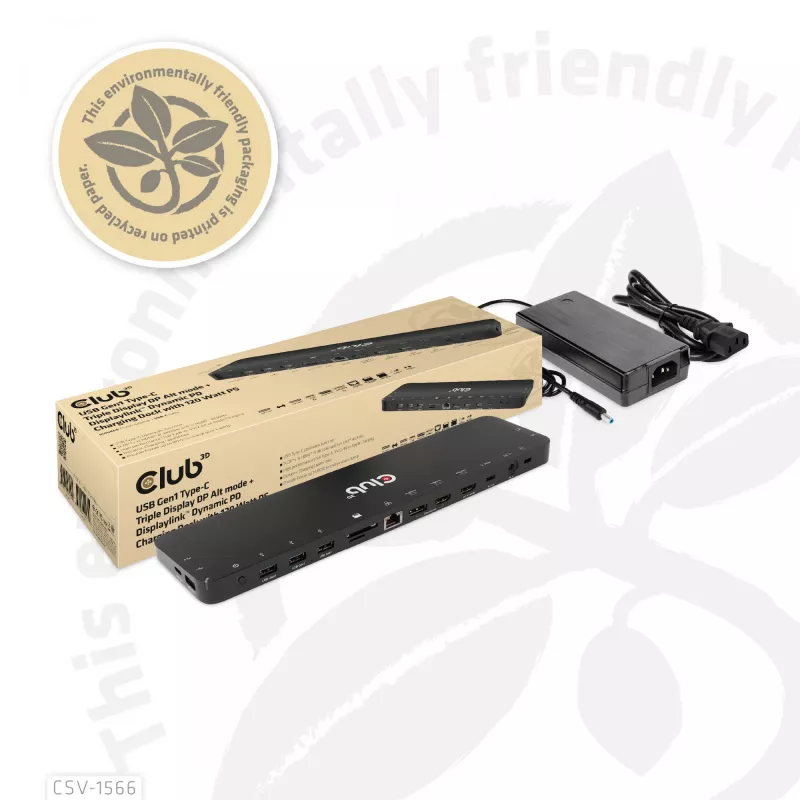 CLUB3D USB Gen1 Type-C Triple Display DP Alt mode Displaylink dinaminis PD įkrovimo dokas su 120 W maitinimo šaltiniu