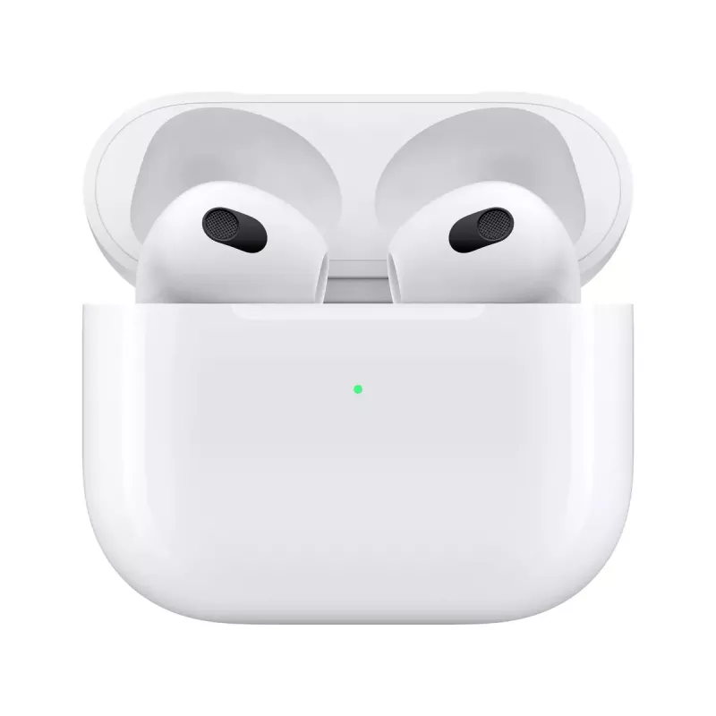 “Apple” “AirPods” 3 kartos + “MagSafe” įkrovimo dėklas Skambučiai/Muzika “Bluetooth” Balti