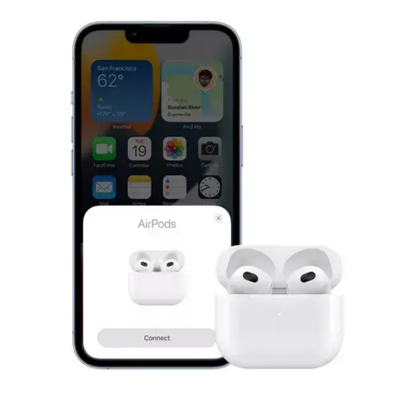 “Apple” “AirPods” 3 kartos + “MagSafe” įkrovimo dėklas Skambučiai/Muzika “Bluetooth” Balti