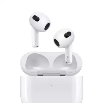 “Apple” “AirPods” 3 kartos + “MagSafe” įkrovimo dėklas Skambučiai/Muzika “Bluetooth” Balti