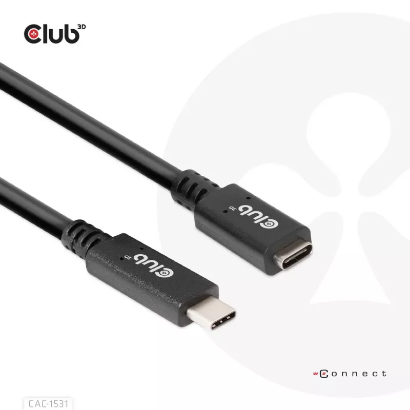 USB Gen1 Type-C ilginamasis laidas CLUB3D CAC-1531, 1 m, USB-C kištukas į 2× USB-C lizdą, 5 Gbps, 60 W PD, 4K@60Hz