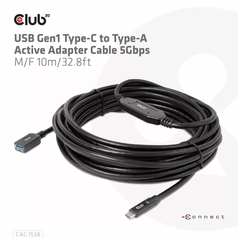 CLUB3D USB Gen1 Type-C į Type-A aktyvus adapterio kabelis 5Gbps M/F 10m