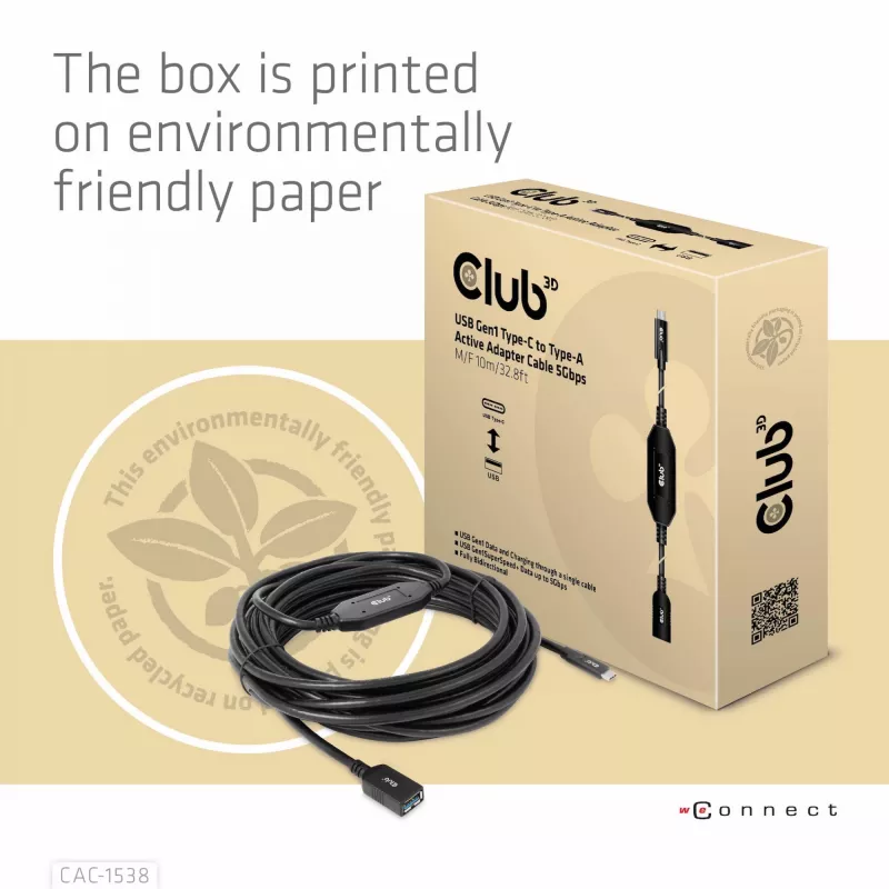 CLUB3D USB Gen1 Type-C į Type-A aktyvus adapterio kabelis 5Gbps M/F 10m