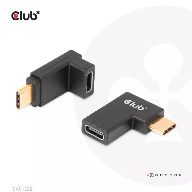 USB Type-C Gen2 kampinis adapteris, rinkinys iš 2 vnt. CLUB3D CAC-1528 — USB-C į USB-C, palaiko 4K@120Hz