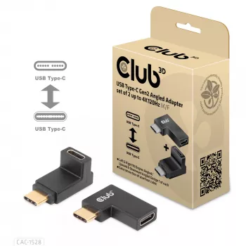 USB Type-C Gen2 kampinis adapteris, rinkinys iš 2 vnt. CLUB3D CAC-1528 — USB-C į USB-C, palaiko 4K@120Hz