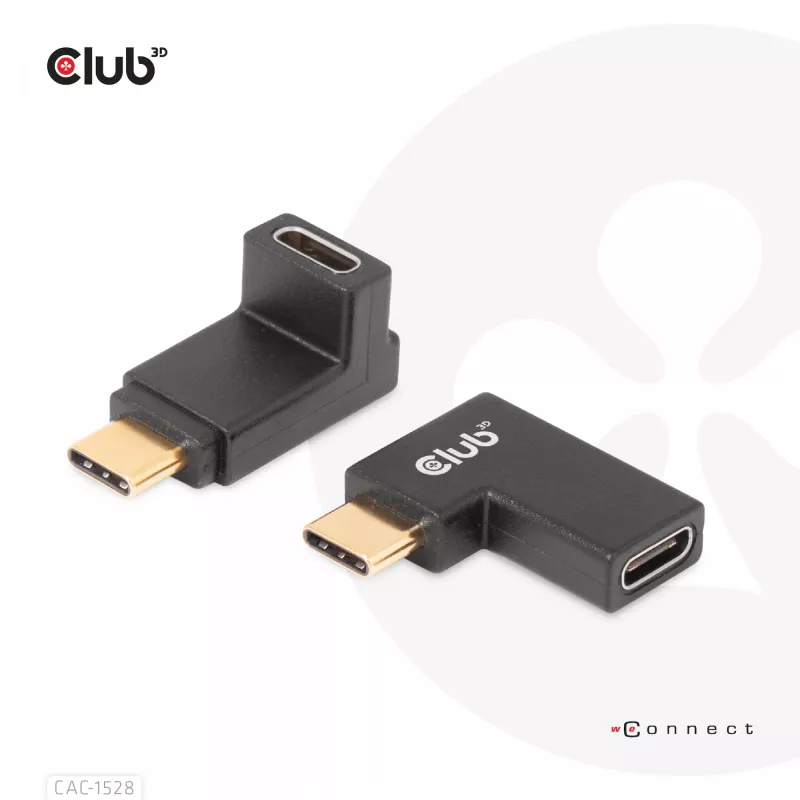 USB Type-C Gen2 kampinis adapteris, rinkinys iš 2 vnt. CLUB3D CAC-1528 — USB-C į USB-C, palaiko 4K@120Hz