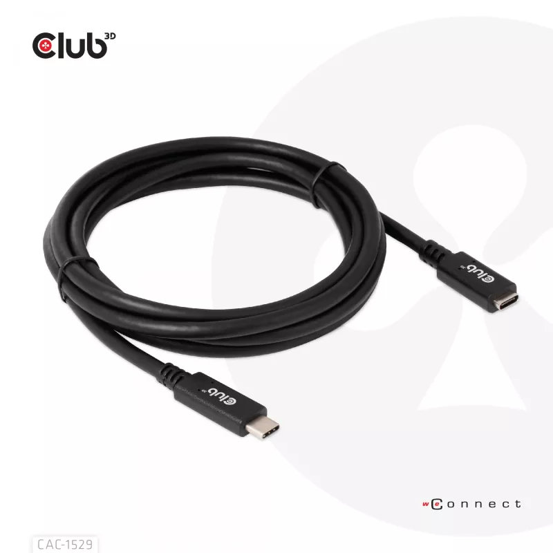 CLUB3D USB Gen1 Type-C ilginimo kabelis 5Gbps 60W(20V/3A) 4K60Hz M/F 2m/6,56ft