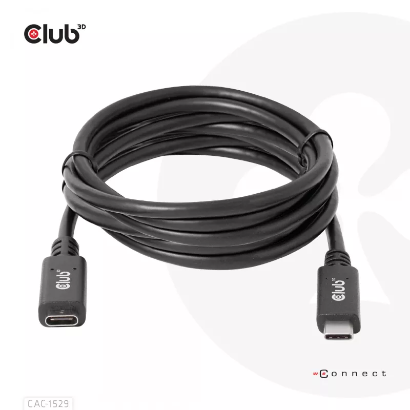 CLUB3D USB Gen1 Type-C ilginimo kabelis 5Gbps 60W(20V/3A) 4K60Hz M/F 2m/6,56ft
