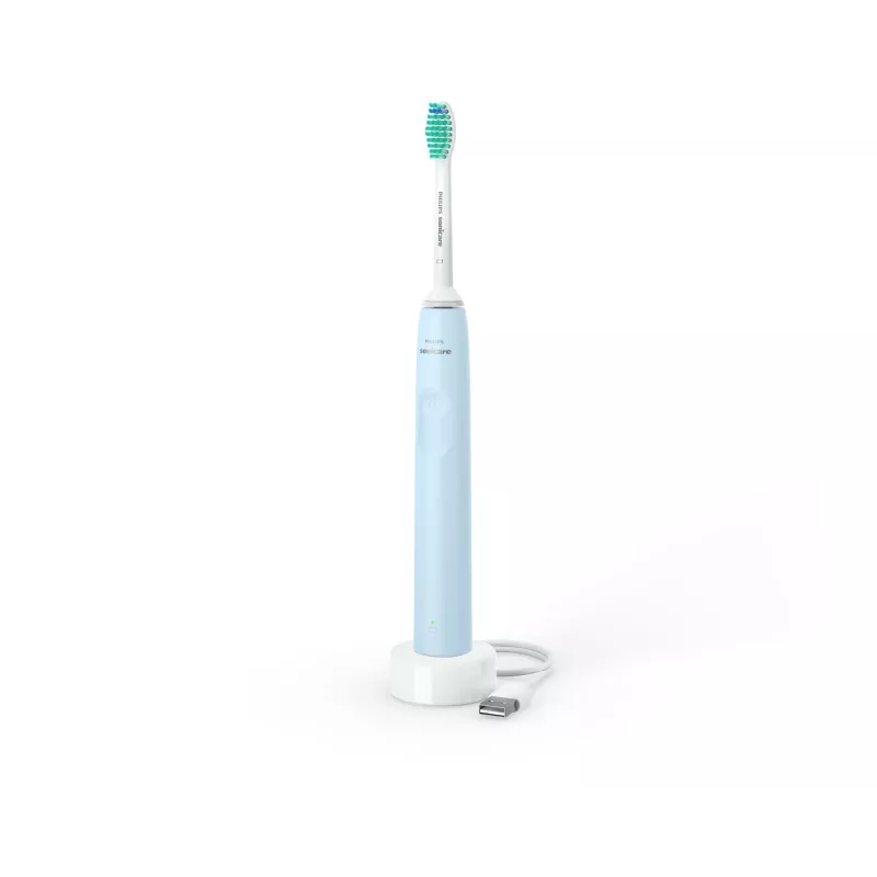 Elektrinis garsinis dantų šepetėlis Philips HX3651/12 — švelnus režimas, įmontuota ličio jonų baterija, 1 šepetėlio galvutė, balta/mėlyna
