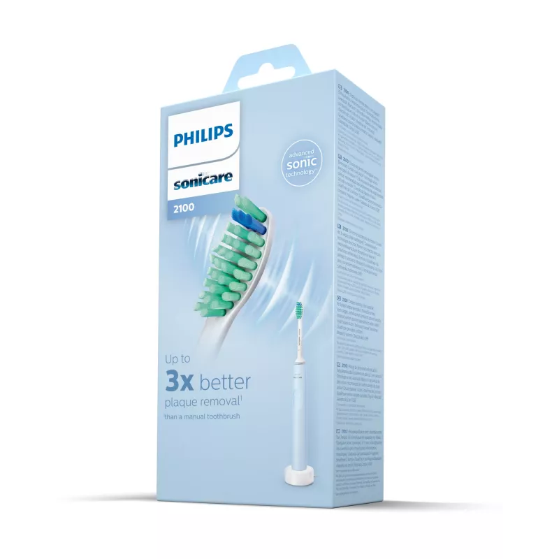 Elektrinis garsinis dantų šepetėlis Philips HX3651/12 — švelnus režimas, įmontuota ličio jonų baterija, 1 šepetėlio galvutė, balta/mėlyna