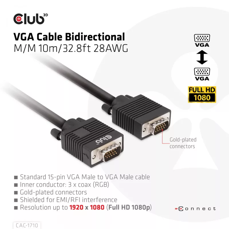 VGA laidas bidirekcinis M/M 10m/32,8ft CLUB3D CAC-1710
