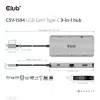 CLUB3D USB Gen1 Type-C 9-in-1 šakotuvas su HDMI, VGA, 2x USB Gen1 Type-A, RJ45, SD/Micro SD kortelių lizdais ir USB Gen1 Type-C moterišku prievadu