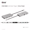 CLUB3D USB Gen1 Type-C 9-in-1 šakotuvas su HDMI, VGA, 2x USB Gen1 Type-A, RJ45, SD/Micro SD kortelių lizdais ir USB Gen1 Type-C moterišku prievadu