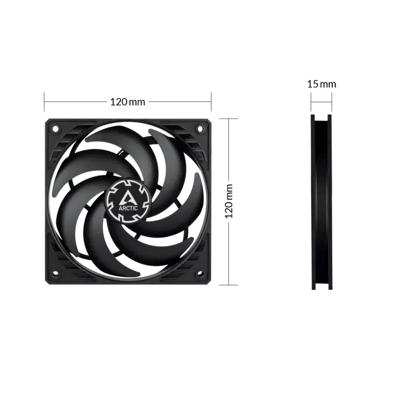 ARCTIC P12 Slim PWM PST slėgiui optimizuotas 120 mm PWM ventiliatorius su integruotu Y kabeliu