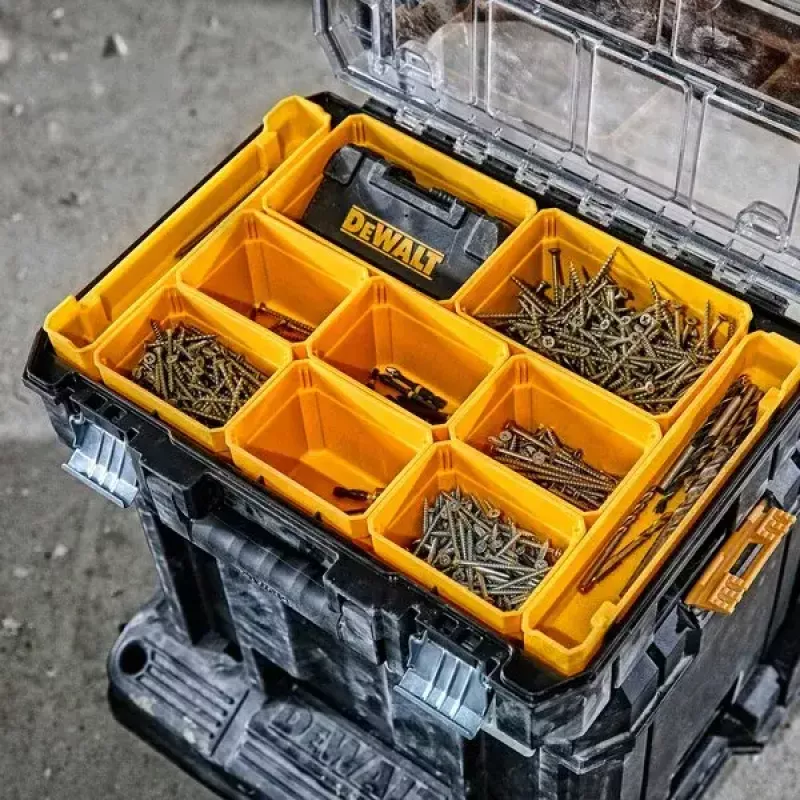 Įrankių dėklas DeWalt DWST82968-1, polikarbonatas, 7,8 l, užrakinamas, atsparus vandeniui, juodas
