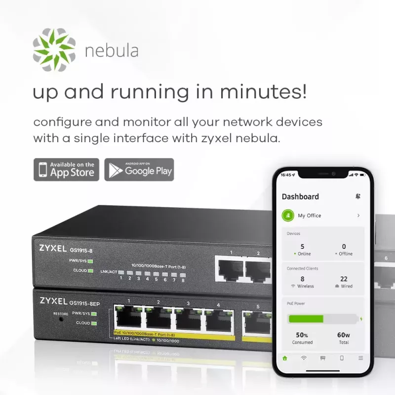 Zyxel GS1915-8EP valdomas L2 Gigabit Ethernet (10/100/1000) maitinimas per Ethernet (PoE) juodas