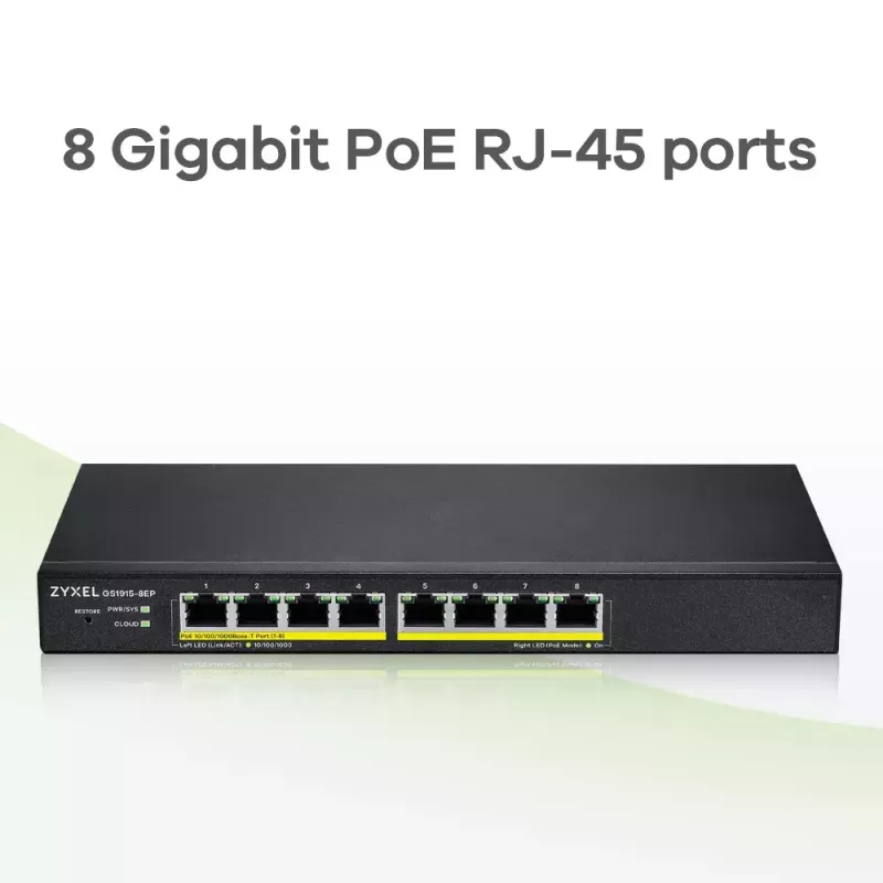 Zyxel GS1915-8EP valdomas L2 Gigabit Ethernet (10/100/1000) maitinimas per Ethernet (PoE) juodas