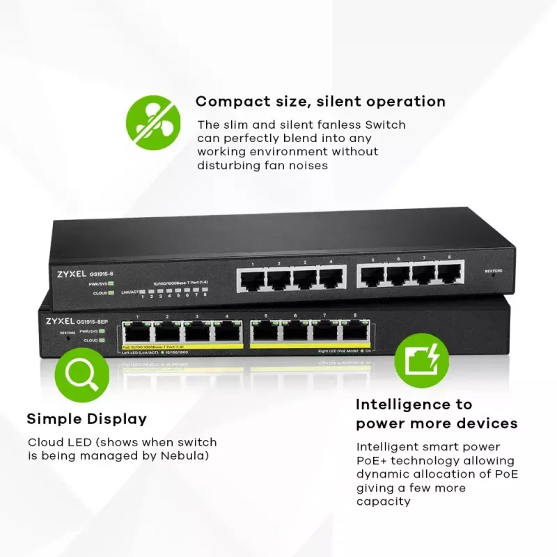 Zyxel GS1915-8EP valdomas L2 Gigabit Ethernet (10/100/1000) maitinimas per Ethernet (PoE) juodas