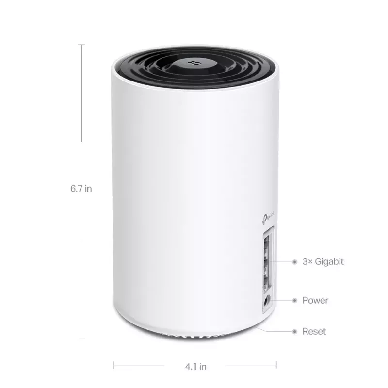 Maršrutizatorius TP‑LINK AXE5400 „Mesh“ Wi‑Fi 6E sistema – trijų juostų 2,4/5/6 GHz, aprėptis iki 670 m², 3× LAN, 4 vidinės antenos