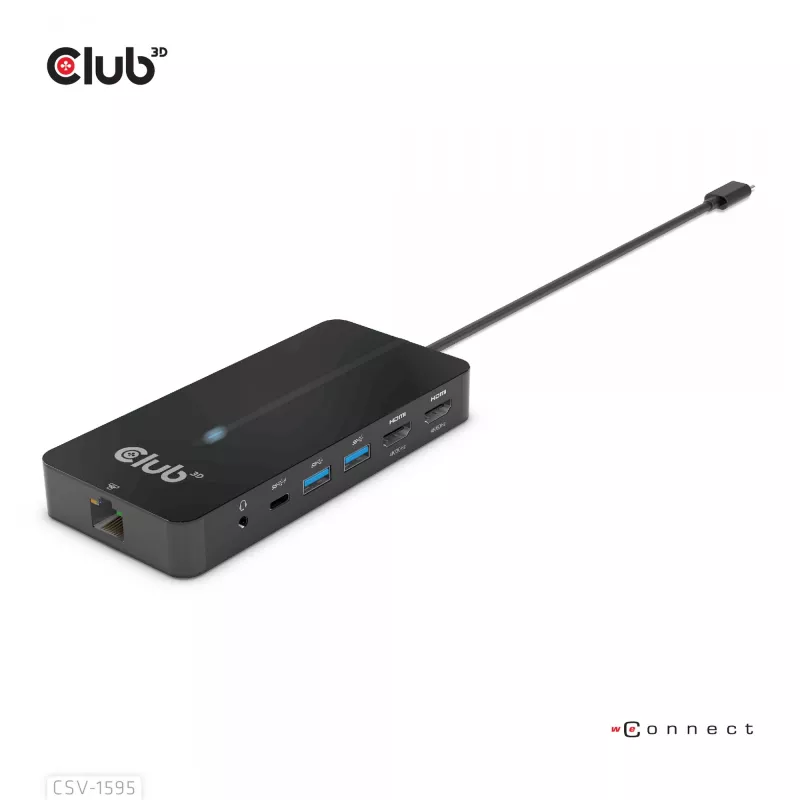 CLUB3D Type-C 7-in-1 centrinis įrenginys su 2x HDMI, 2x USB Gen1 Type-A, 1x RJ45, 1x 3,5 mm garso, 1x USB Gen1 Type-C 100W moteriška jungtimi