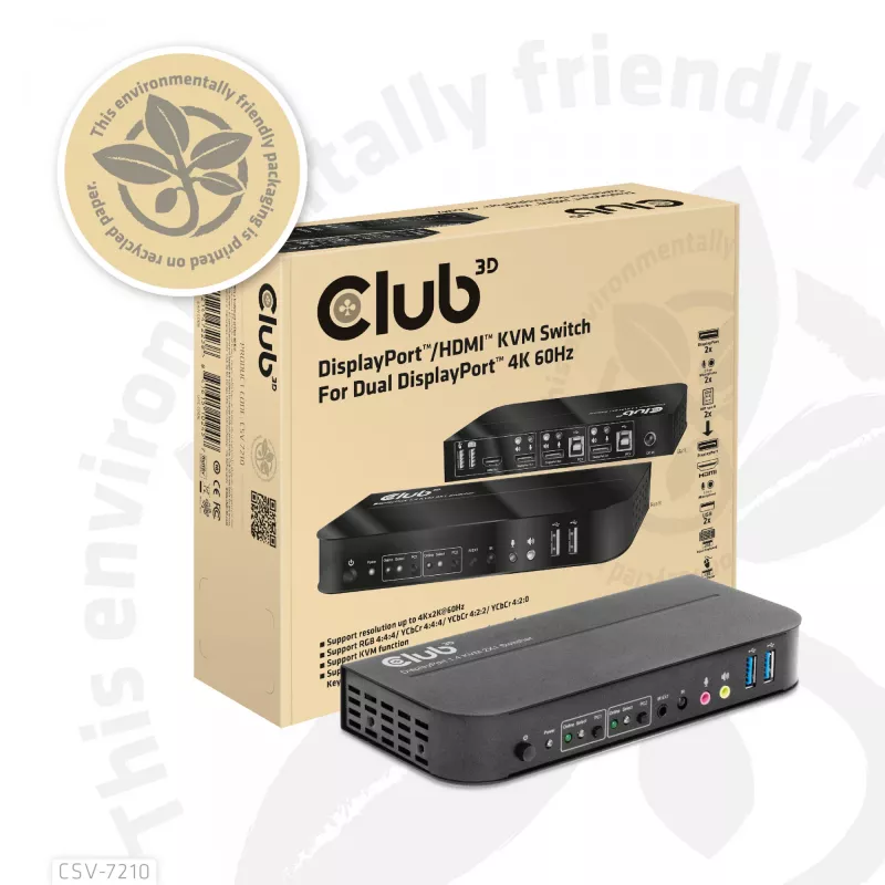 CLUB3D DisplayPort/HDMI KVM jungiklis dviems DisplayPort 4K 60Hz