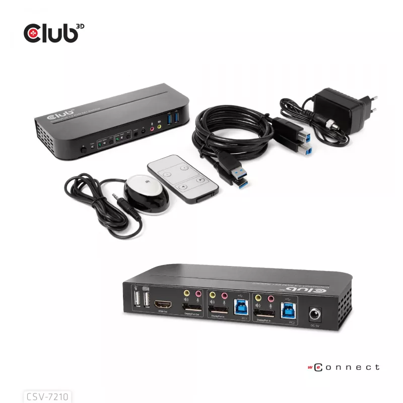 CLUB3D DisplayPort/HDMI KVM jungiklis dviems DisplayPort 4K 60Hz