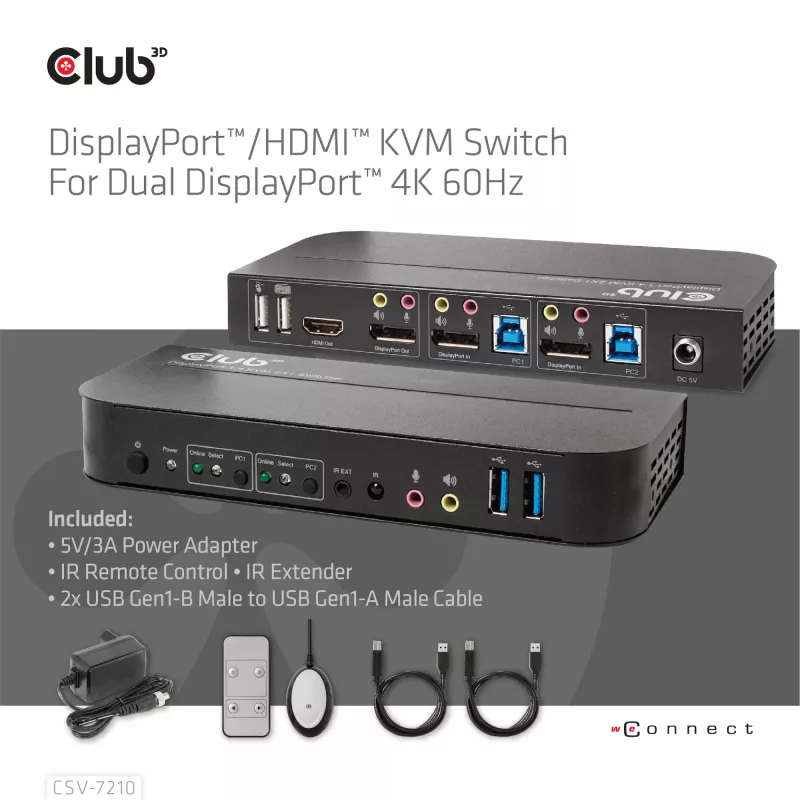 CLUB3D DisplayPort/HDMI KVM jungiklis dviems DisplayPort 4K 60Hz