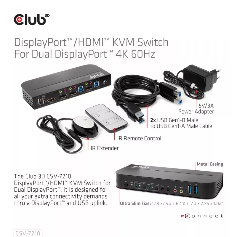 CLUB3D DisplayPort/HDMI KVM jungiklis dviems DisplayPort 4K 60Hz