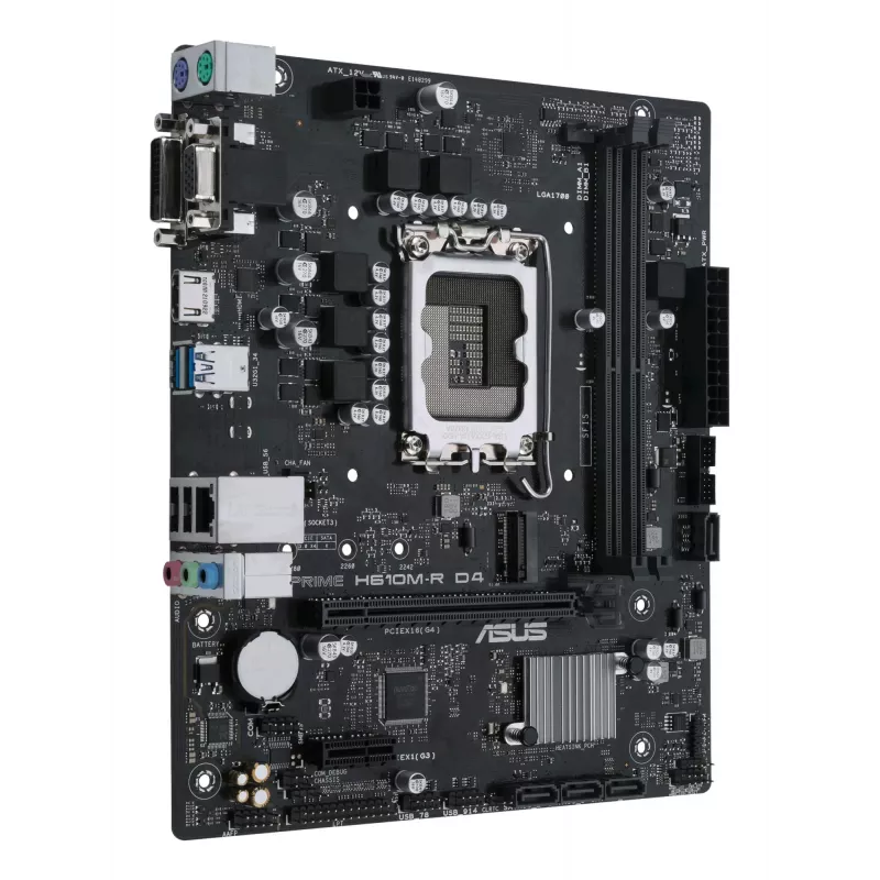 Motininė plokštė ASUS PRIME H610M-R D4 — Intel H610, LGA 1700, Micro ATX, DDR4, 2 DIMM (iki 64 GB), M.2 ir SATA III, USB Type-A