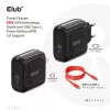 CLUB3D Travel Charger 65W GAN technologija, vienas prievadas USB Type-C, palaiko Power Delivery (PD) 3.0