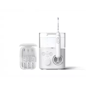 Burnos irigatorius „Philips Power Flosser 7000 HX3911/40“, maitinamas baterijomis, baltas, universalus kintamosios srovės įkroviklis