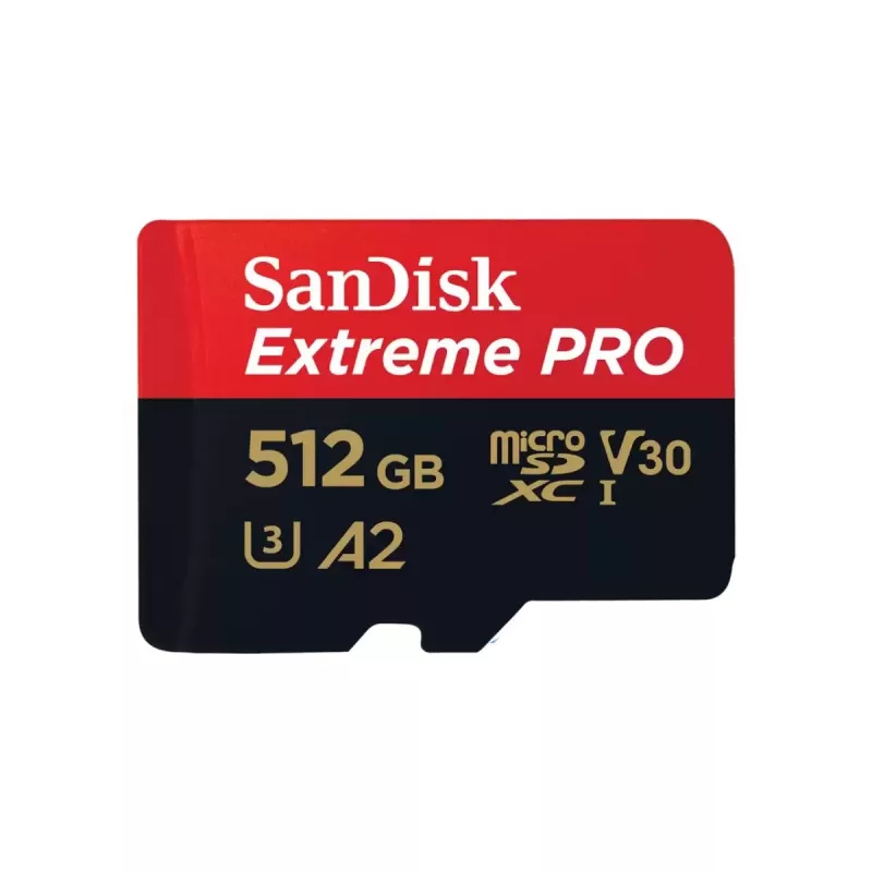 WESTERN DIGITAL Extreme PRO Micro SDXC 512 GB + SD adapteris 200 MB/s 140 MB/s A2 C10 V30 UHS-I U3