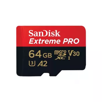 MicroSDXC atminties kortelė SANDISK Extreme PRO 64GB UHS‑I U3 V30 A2, skaitymo 200 MB/s, rašymo 90–140 MB/s, komplekte SD adapteris