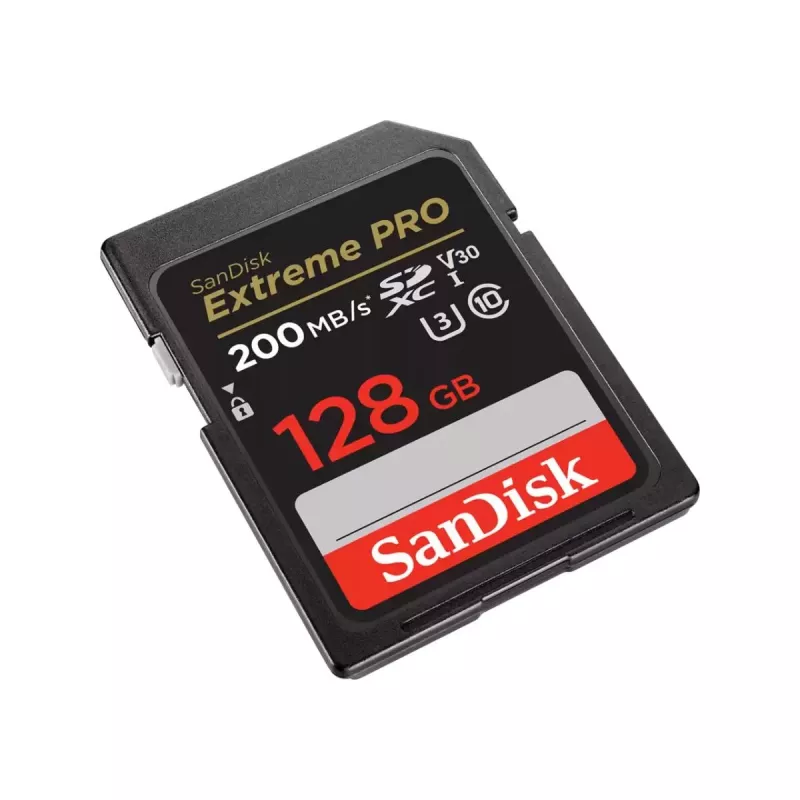 SDXC atminties kortelė SANDISK Extreme PRO 128 GB UHS-I U3 V30 — 200 MB/s skaitymas, 90 MB/s rašymas, Class 10