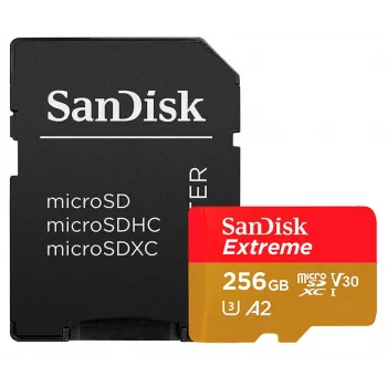 WESTERN DIGITAL Extreme PLUS Micro SDXC 256GB+SD adapteris 200MB/s 140MB/s A2 C10 V30 UHS-I U3