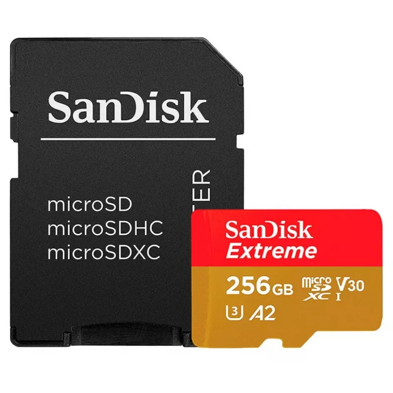 WESTERN DIGITAL Extreme PLUS Micro SDXC 256GB+SD adapteris 200MB/s 140MB/s A2 C10 V30 UHS-I U3